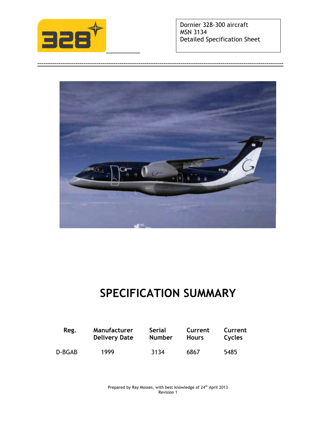 Dornier MSN 3134 328 Specification