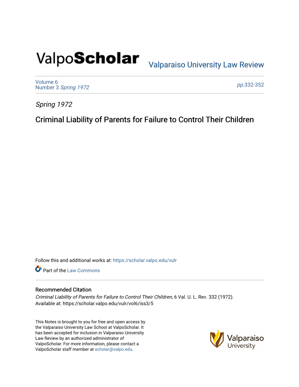 Criminal Liability of Parents for Failure to Control Their Children