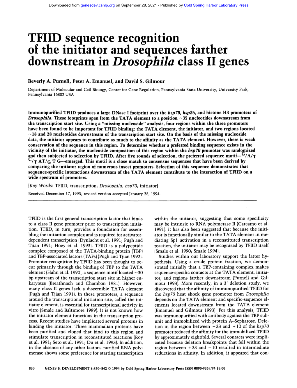 TFIID Sequence Recognition of the Initiator and Sequences Farther Downstream in Drosophila Class II Genes