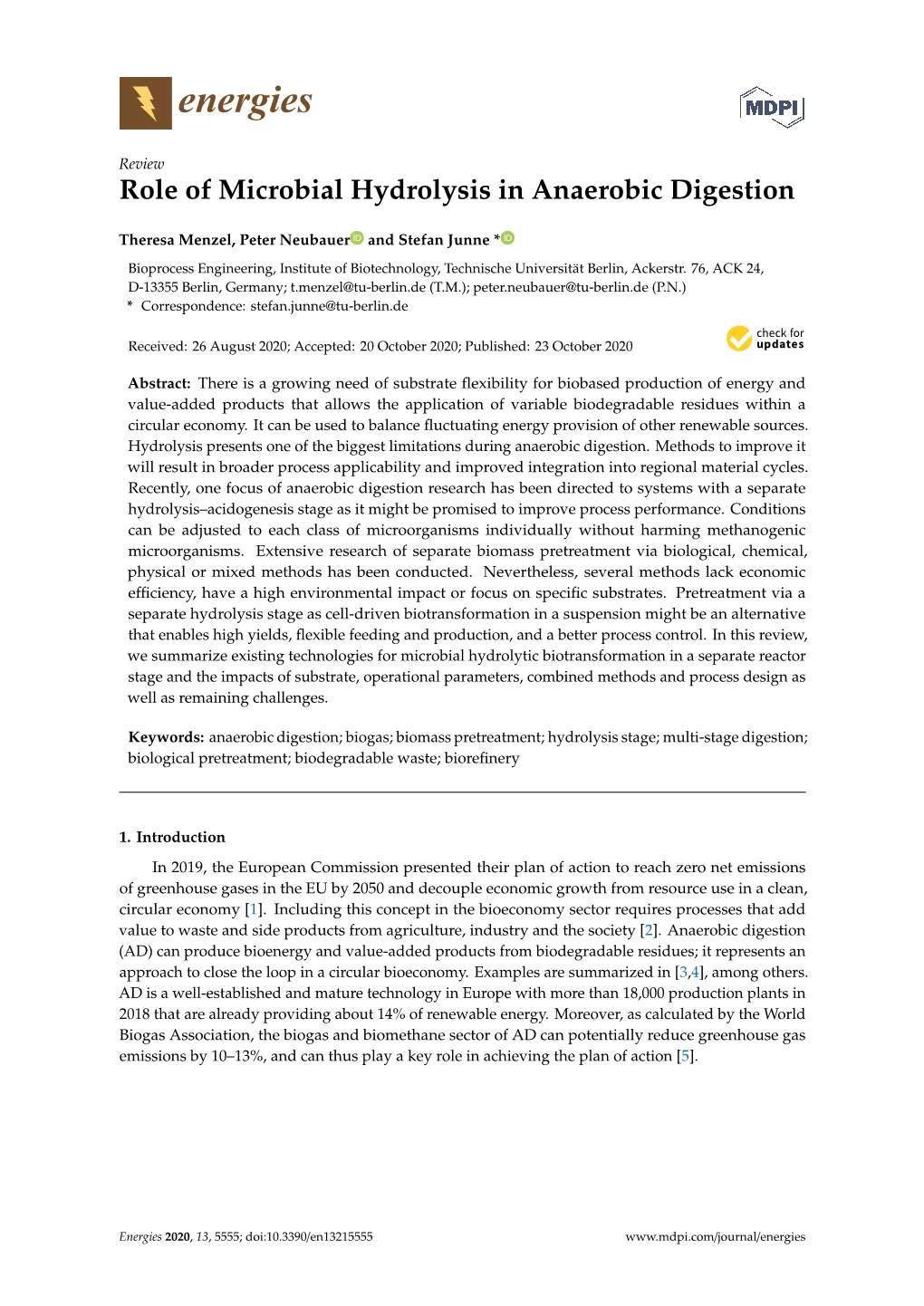 Role of Microbial Hydrolysis in Anaerobic Digestion