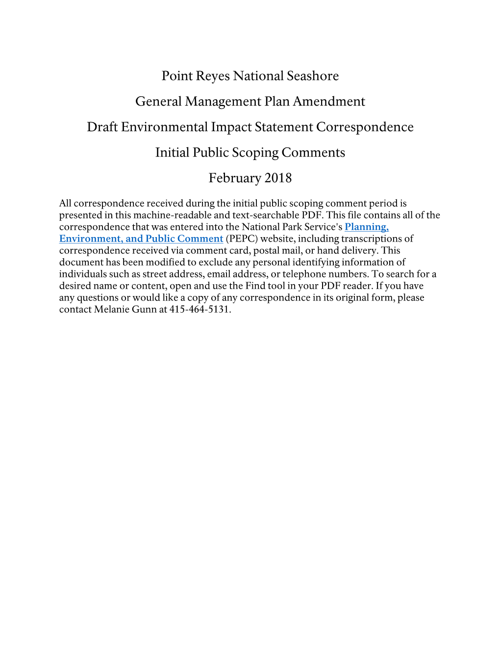 General Management Plan Amendment: Draft Environmental