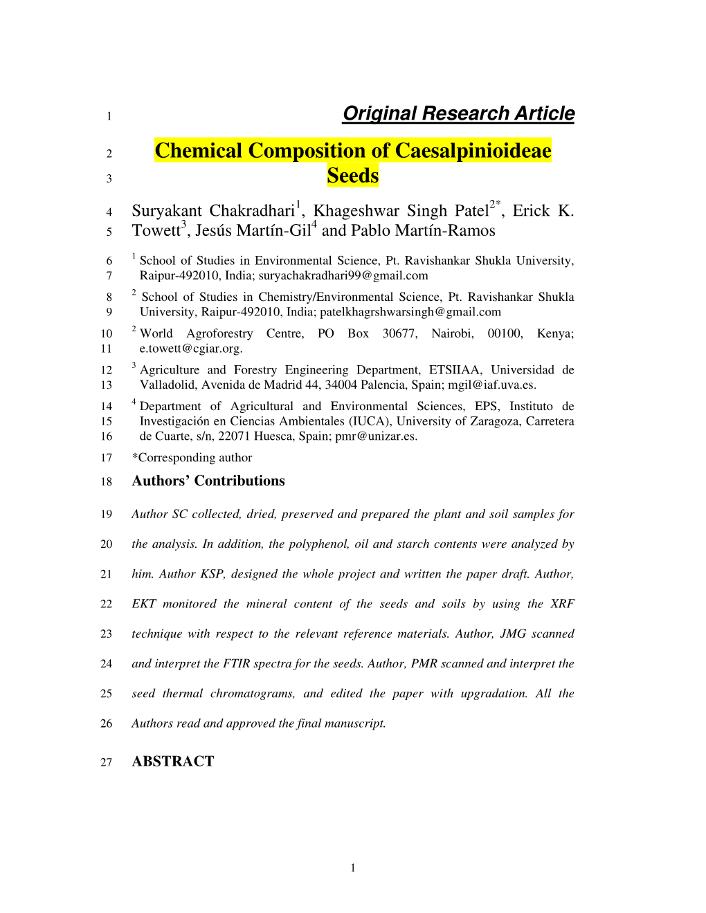 Chemical Composition of Caesalpinioideae Seeds