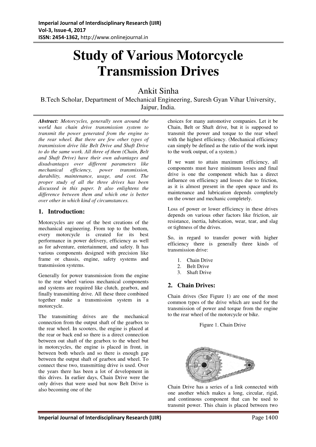 Study of Various Motorcycle Transmission Drives