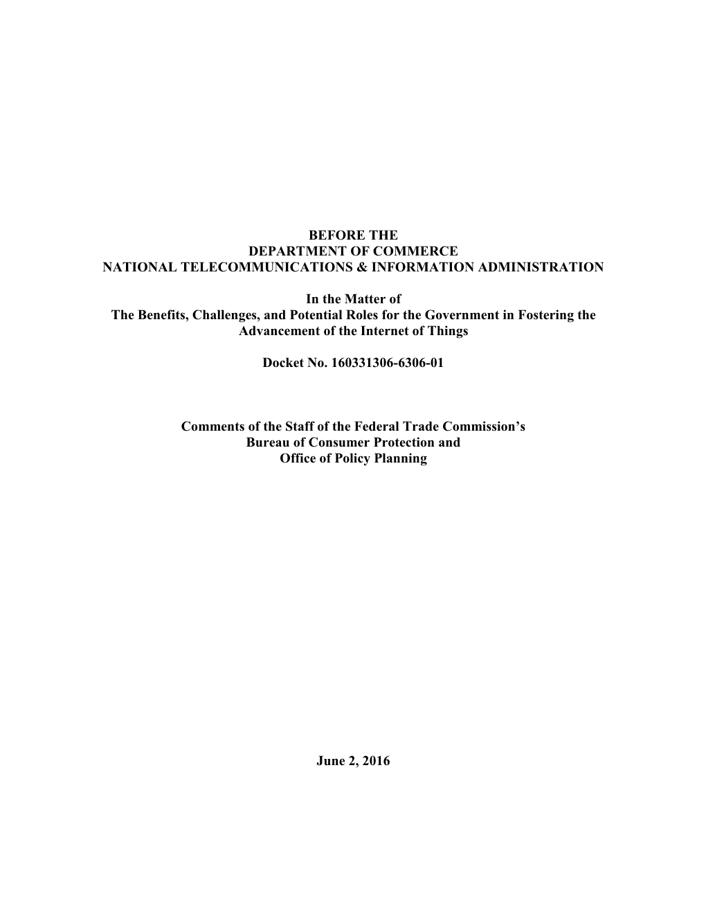 Comment of the Staff of the Bureau of Consumer Protection and the Office of Policy Planning Before the National Telecommunicatio