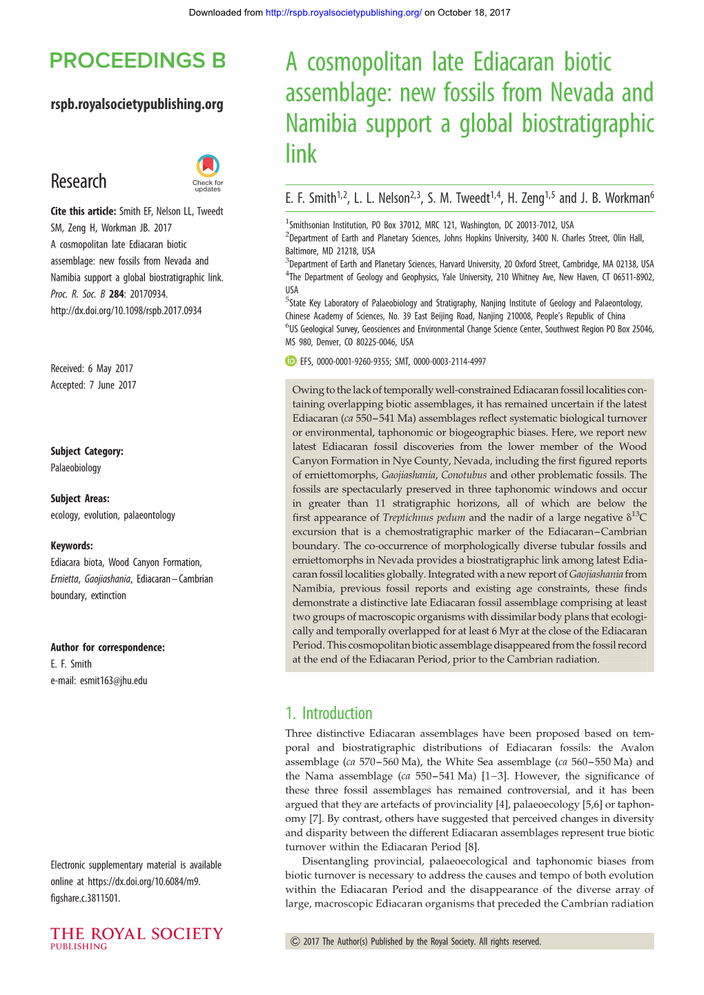 A Cosmopolitan Late Ediacaran Biotic Assemblage: New Fossils From