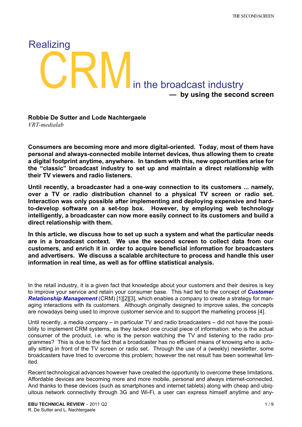 Realizing CRM in the Broadcast Industry