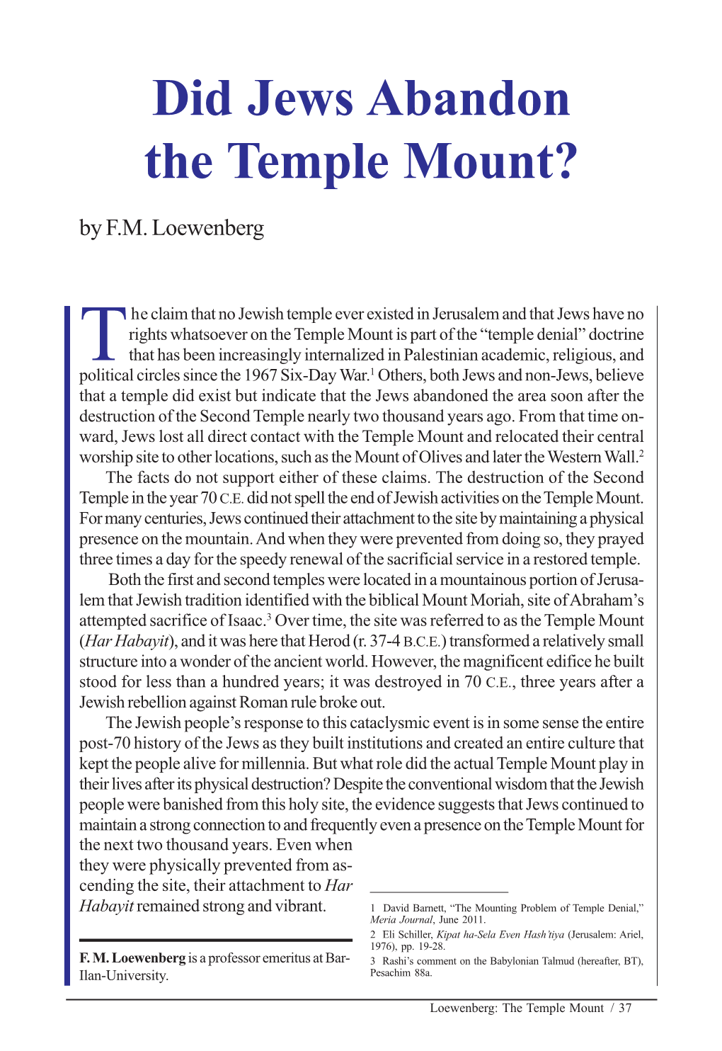 Did Jews Abandon the Temple Mount? by F.M