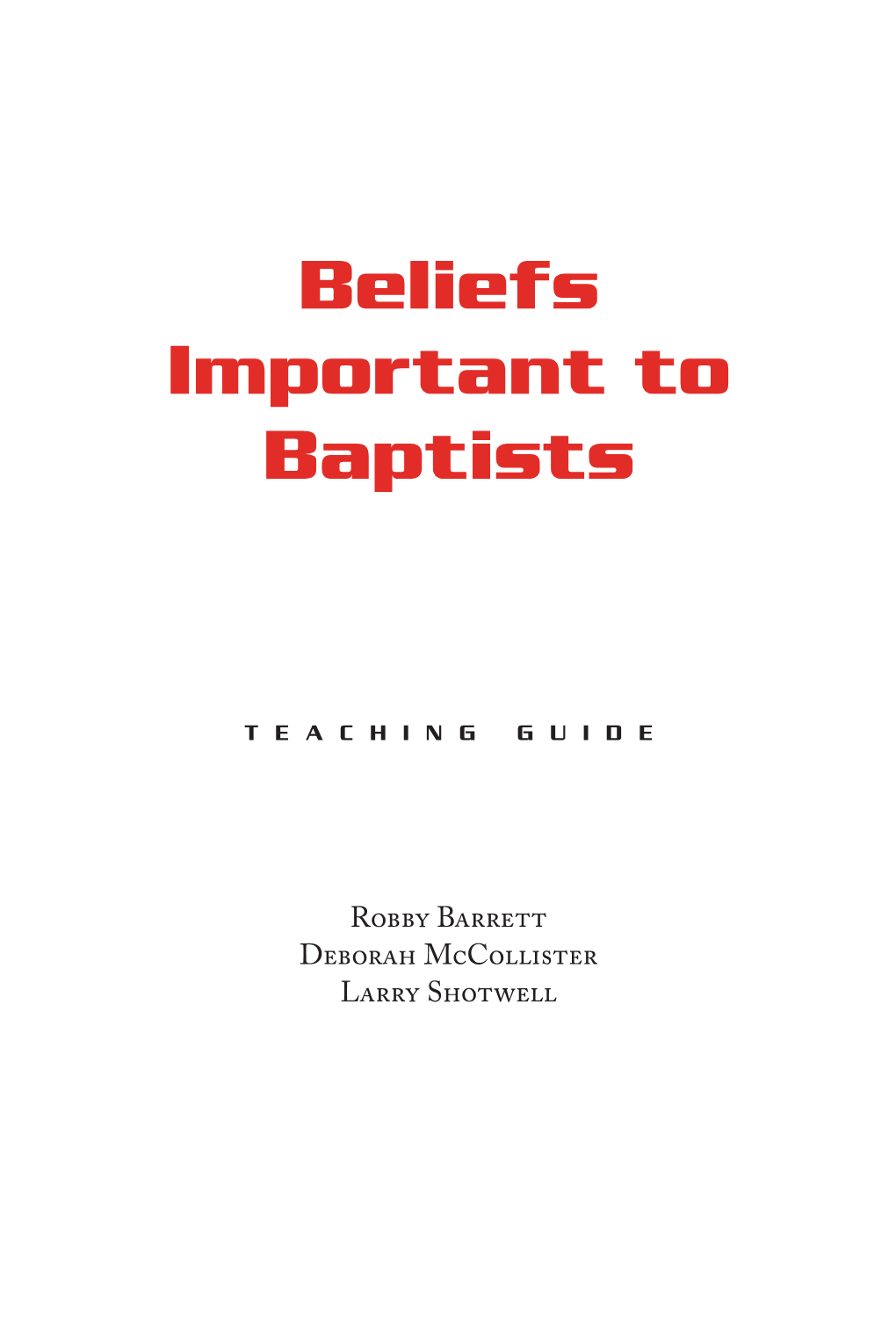 Beliefs Important to Baptists