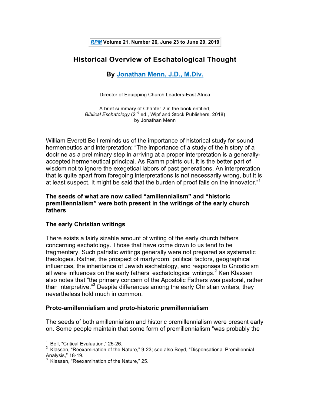Historical Overview of Eschatological Thought