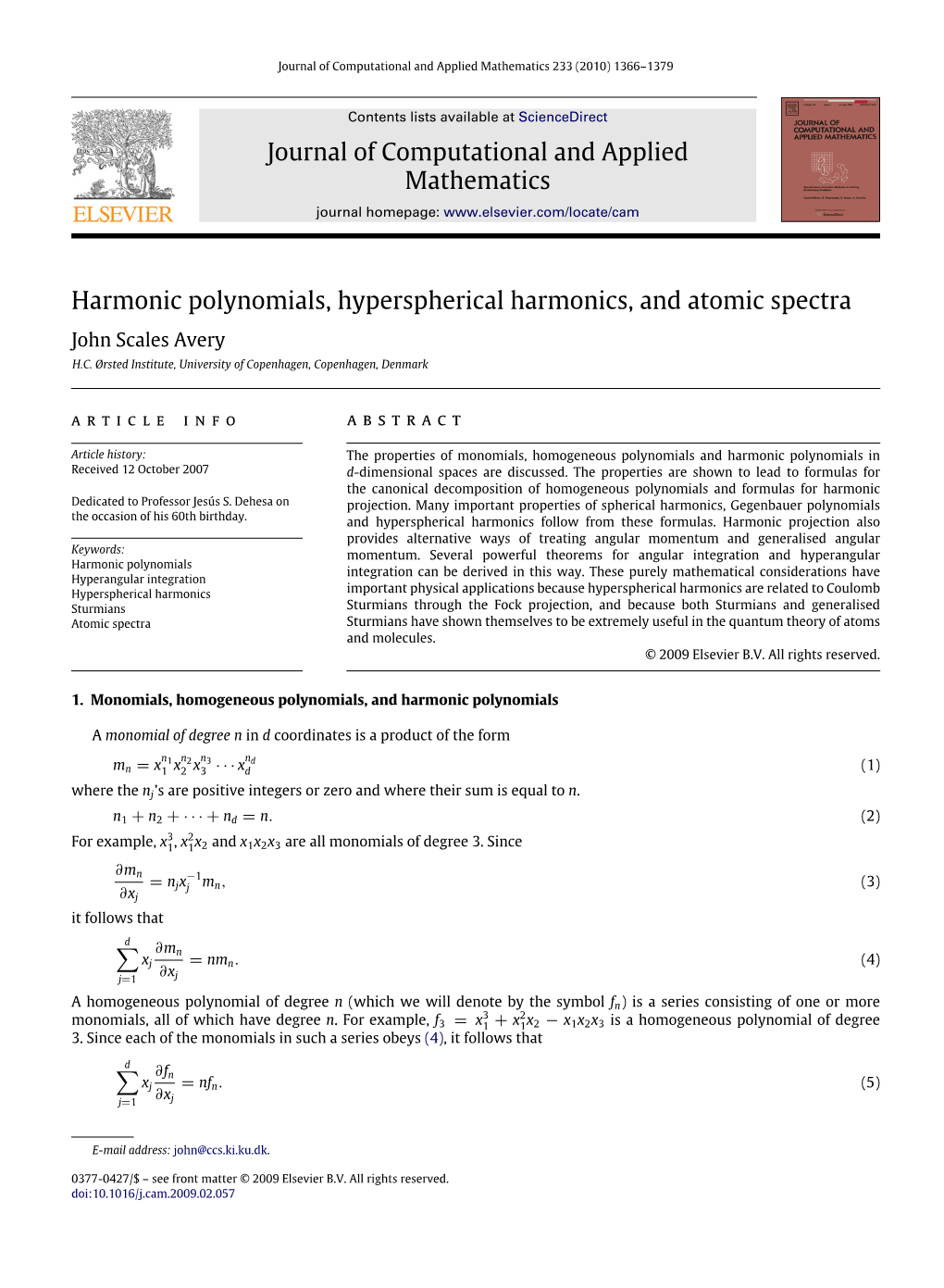 Journal of Computational and Applied Mathematics Harmonic Polynomials