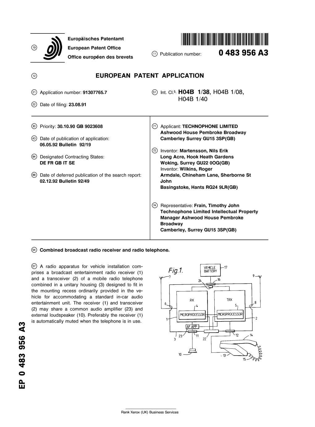 Combined Broadcast Radio Receiver and Radio Telephone