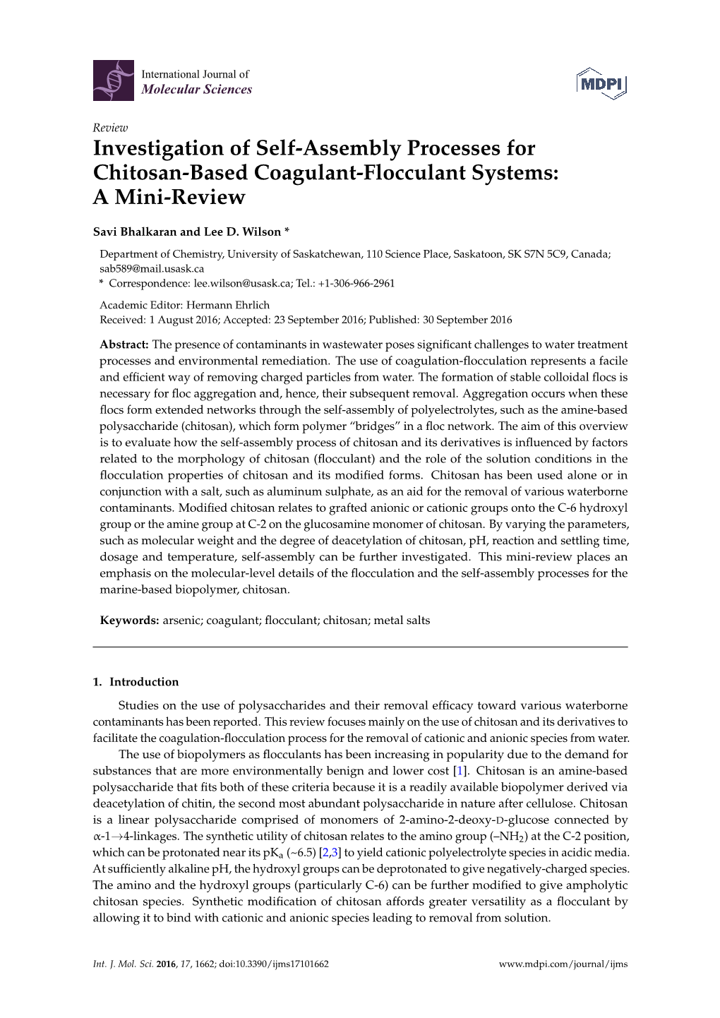 Investigation of Self-Assembly Processes for Chitosan-Based Coagulant-Flocculant Systems: a Mini-Review