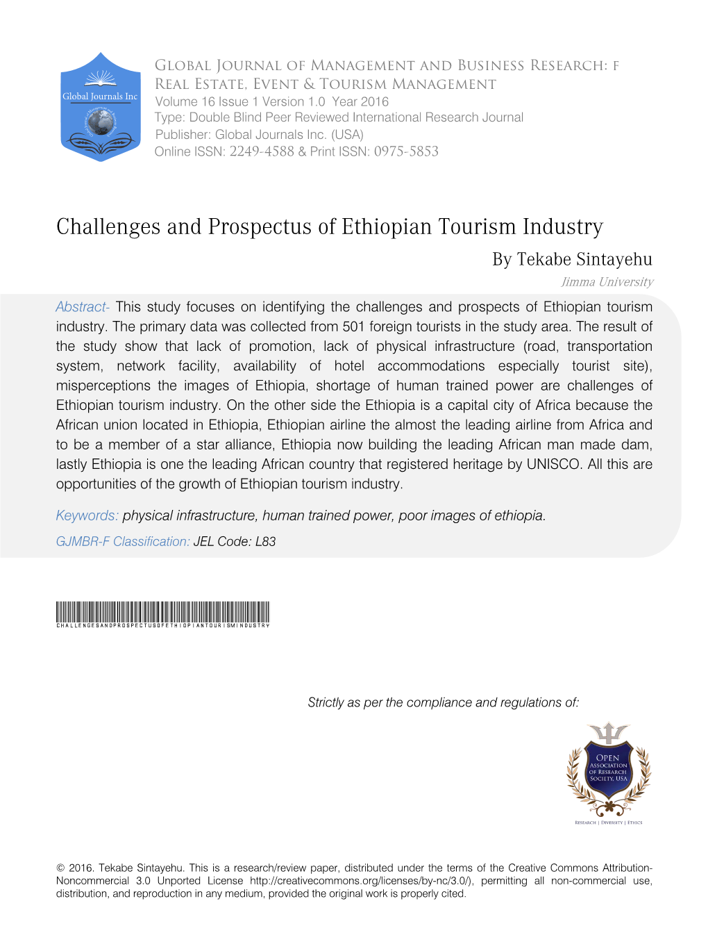 Challenges and Prospectus of Ethiopian Tourism Industry