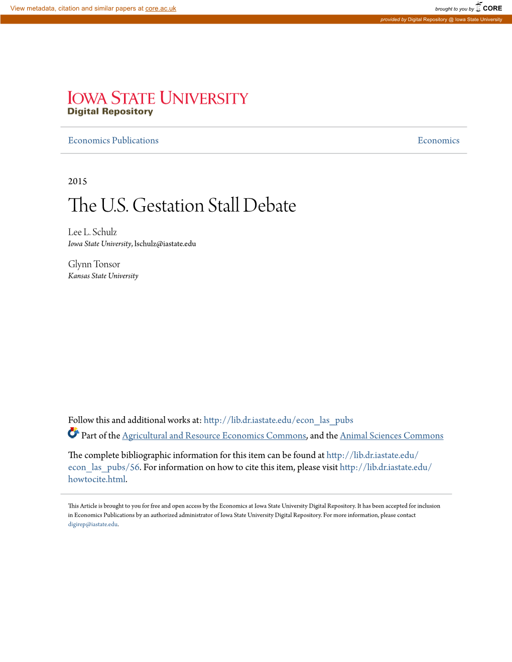 The U.S. Gestation Stall Debate Lee L