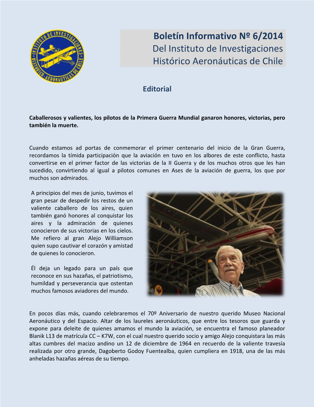 Boletín Informativo Nº 6/2014 Del Instituto De Investigaciones Histórico Aeronáuticas De Chile