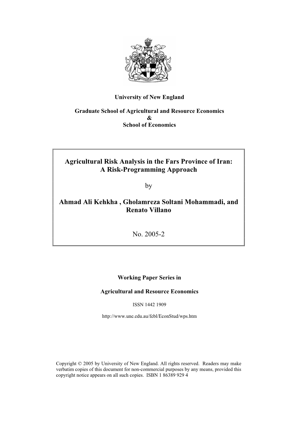 Agricultural Risk Analysis in the Fars Province of Iran: a Risk-Programming Approach