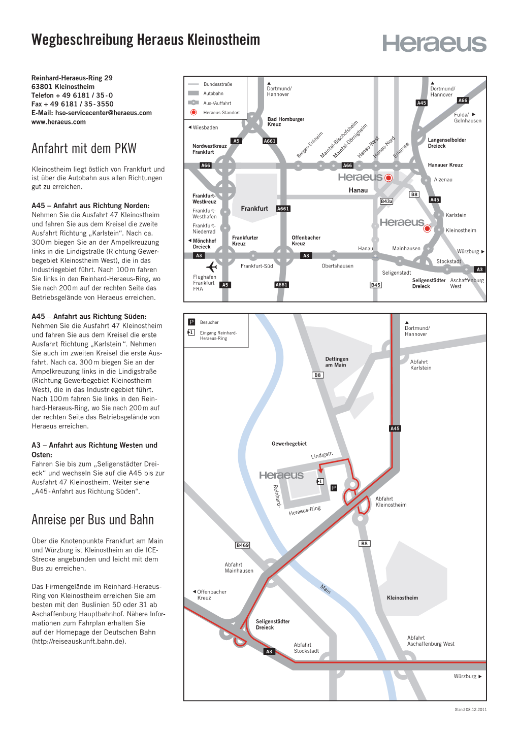 Wegbeschreibung Heraeus Kleinostheim