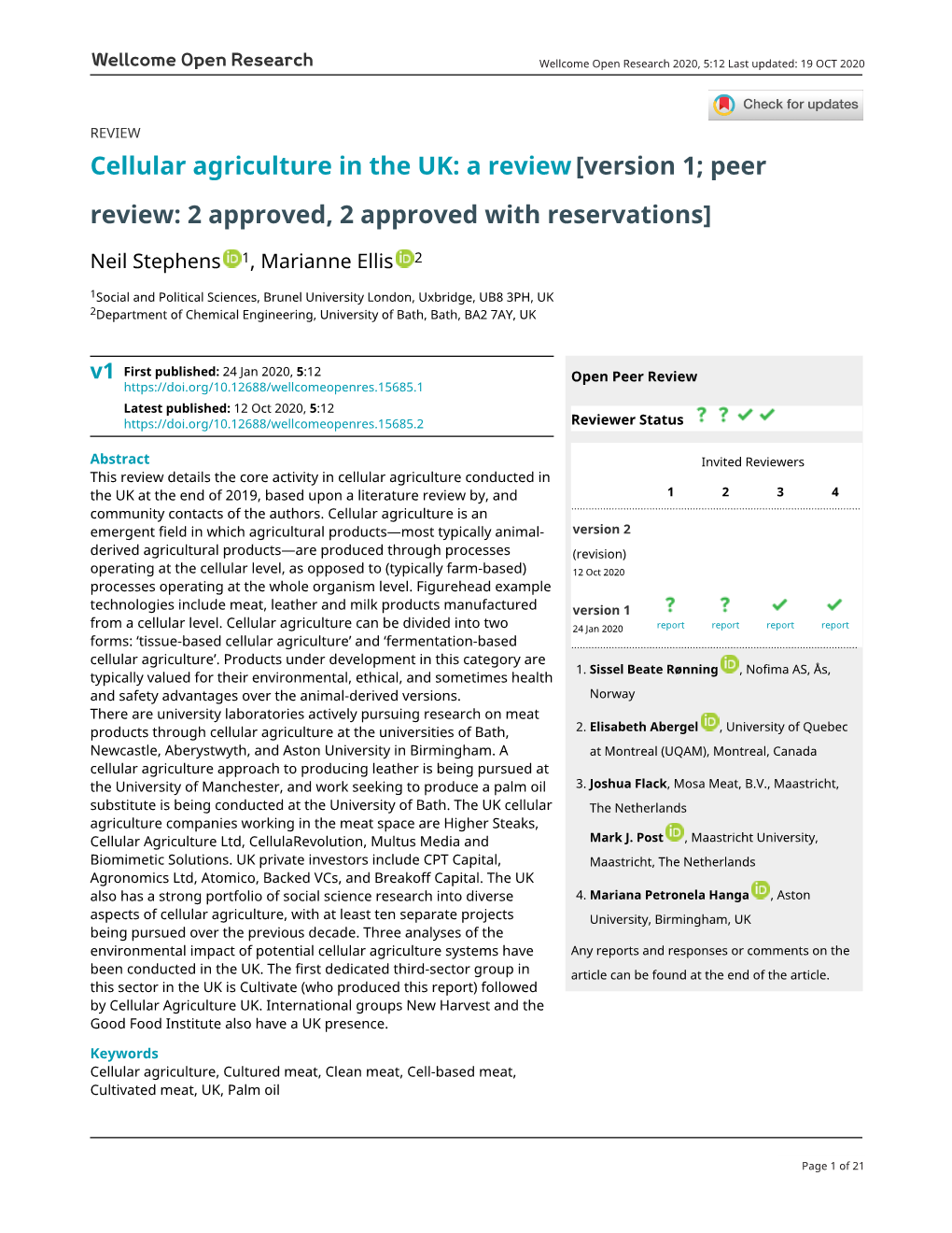 Cellular Agriculture in the UK: a Review [Version 1; Peer Review: 2 Approved, 2 Approved with Reservations]