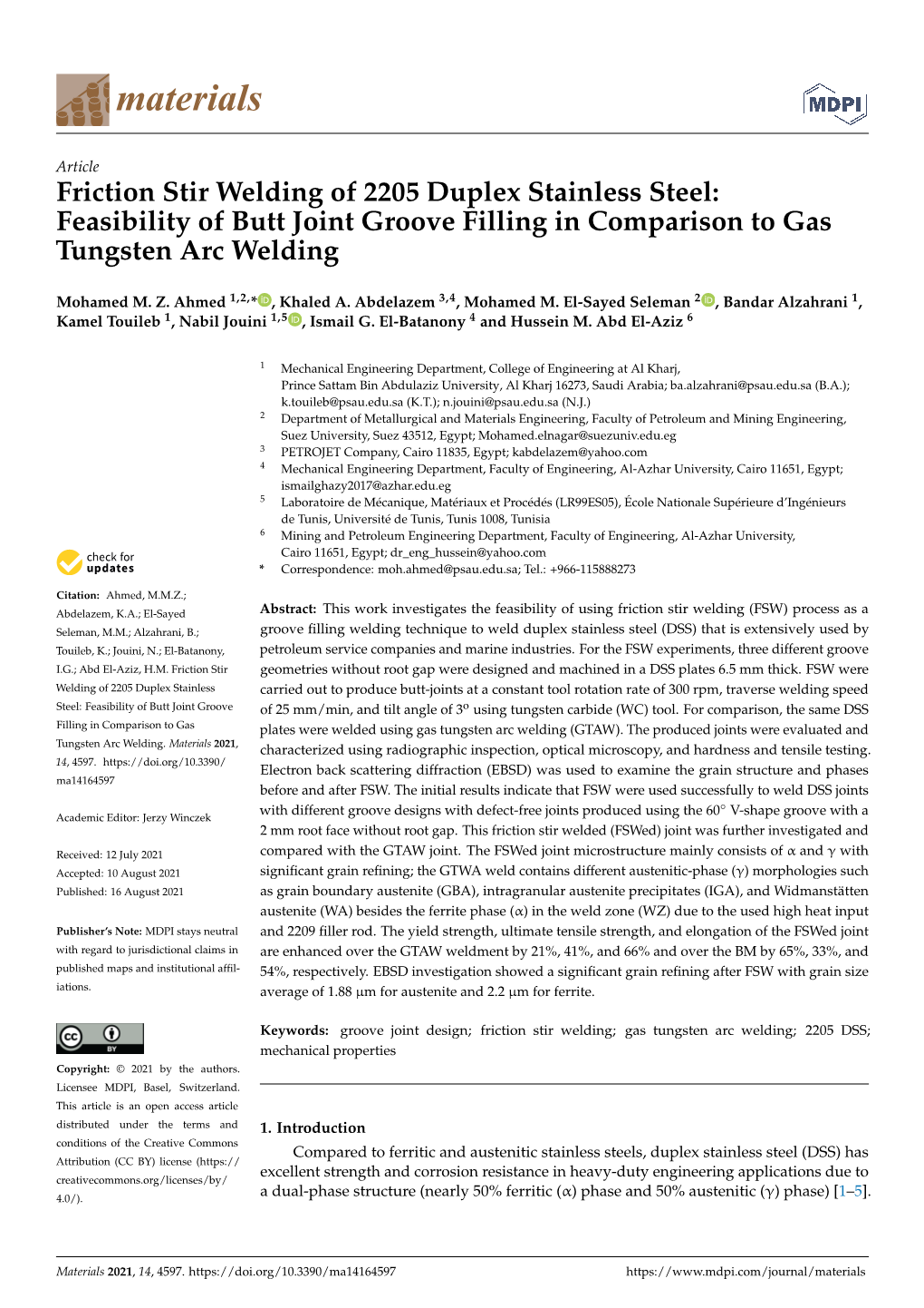 Friction Stir Welding of 2205 Duplex Stainless Steel: Feasibility of Butt Joint Groove Filling in Comparison to Gas Tungsten Arc Welding
