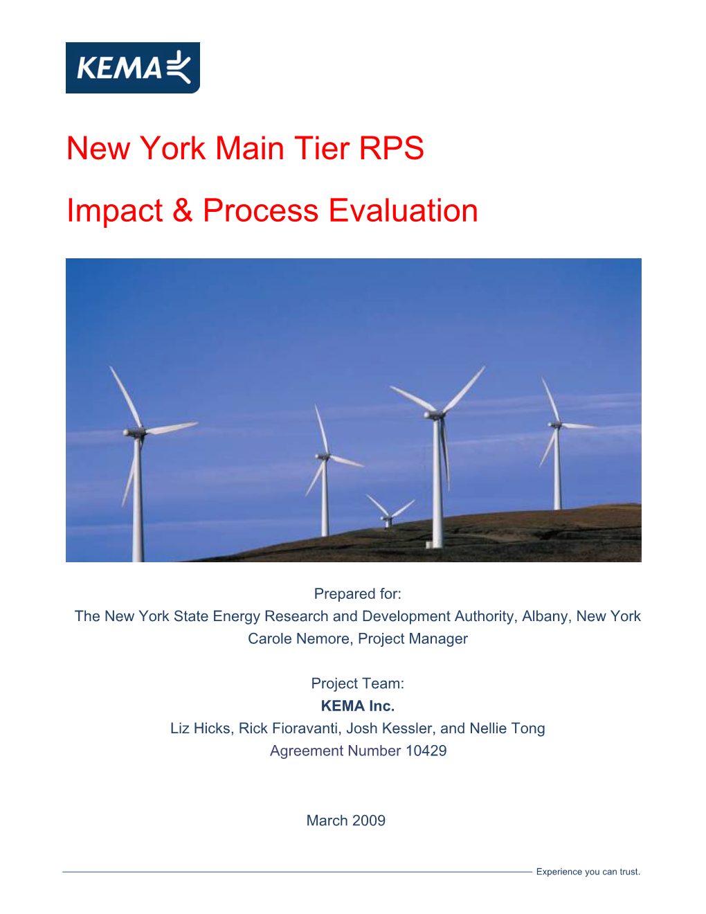 New York Main Tier RPS Impact & Process Evaluation 2009