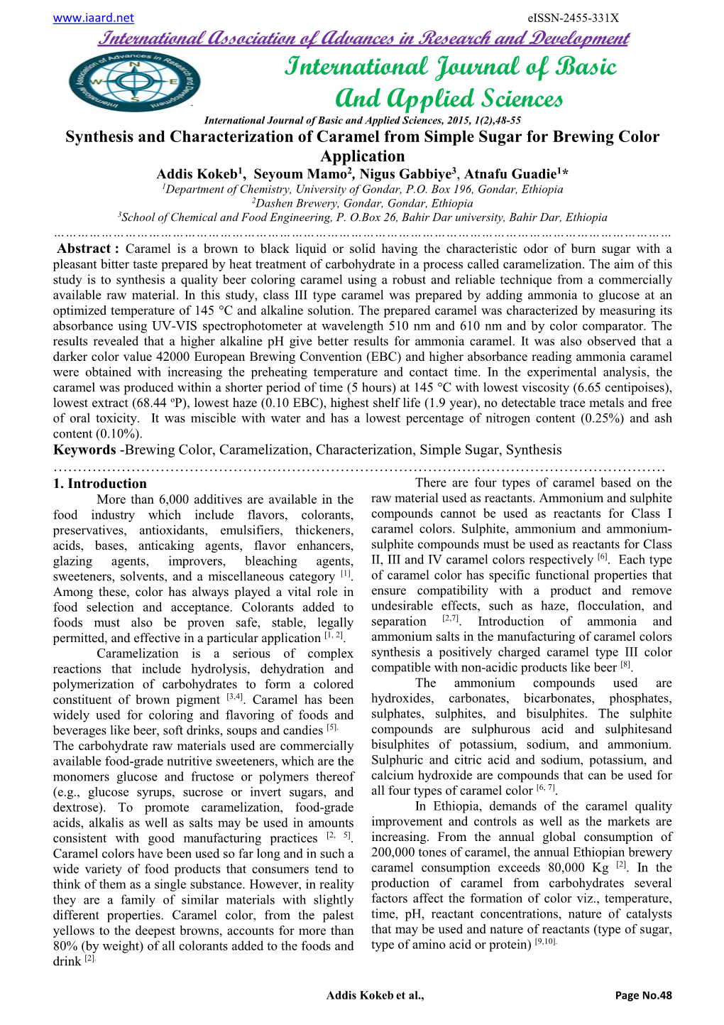 Synthesis and Characterization of Caramel from Simple Sugar For