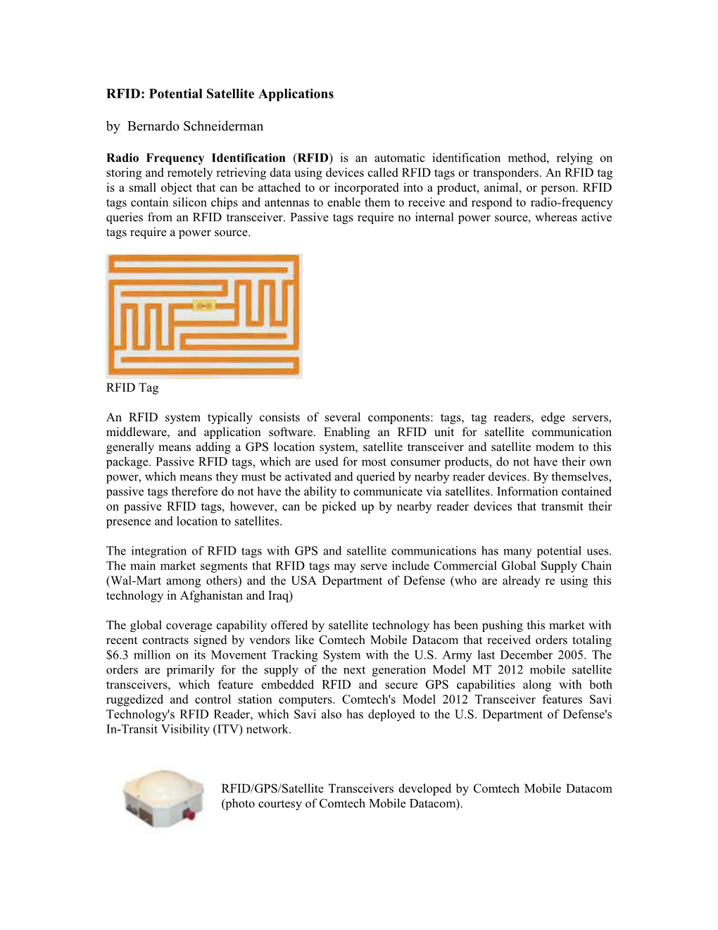 New Trends in Satellite Applications Rfid