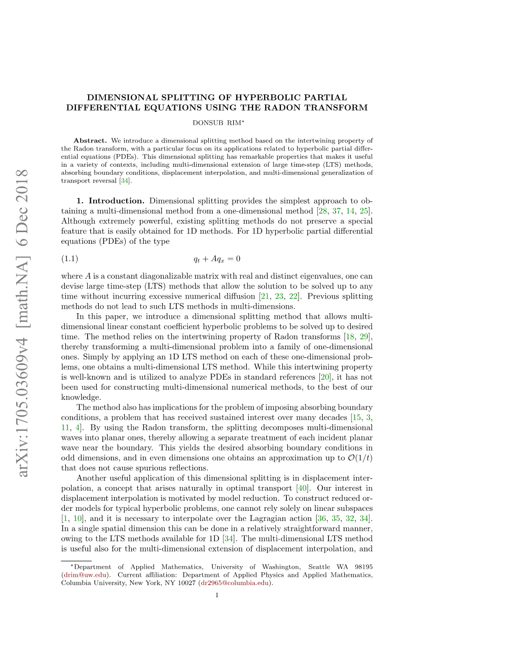 Arxiv:1705.03609V4 [Math.NA] 6 Dec 2018