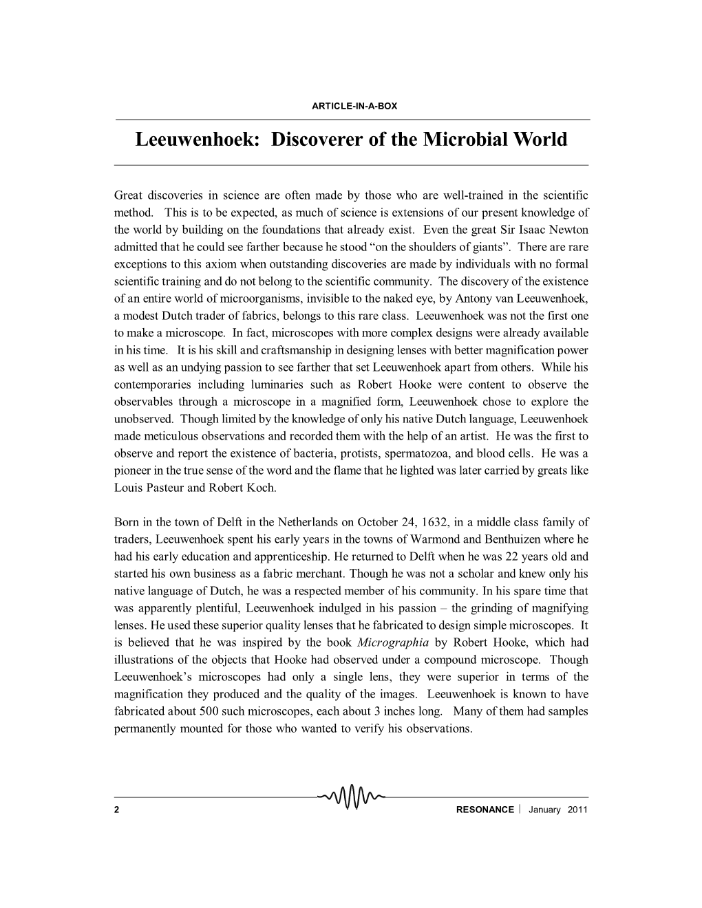 Leeuwenhoek: Discoverer of the Microbial World