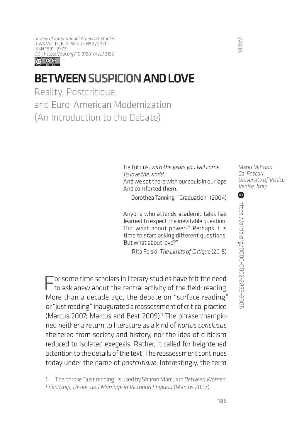 Between Suspicionand Love