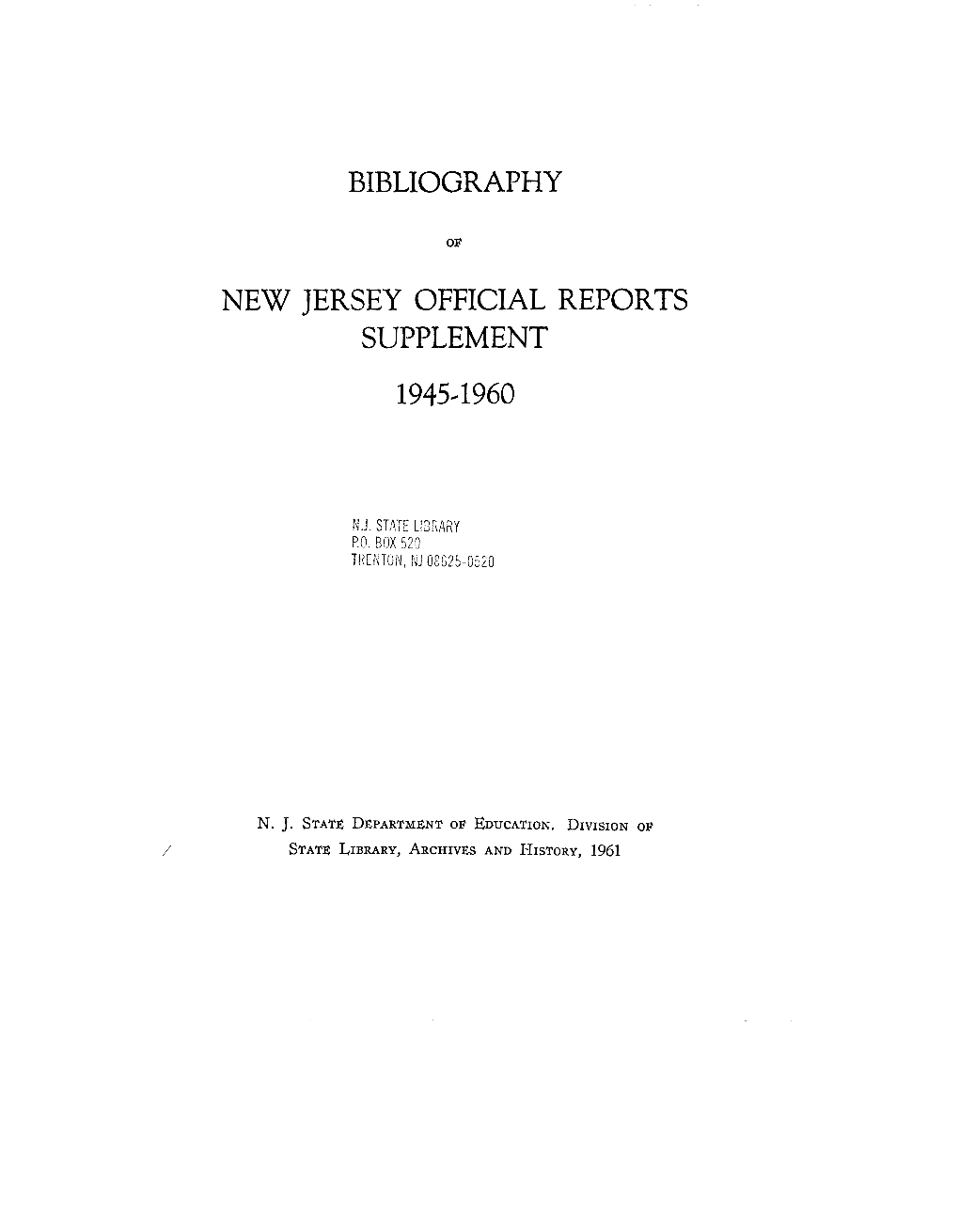 Bibliography New Jersey Official Reports Supplement