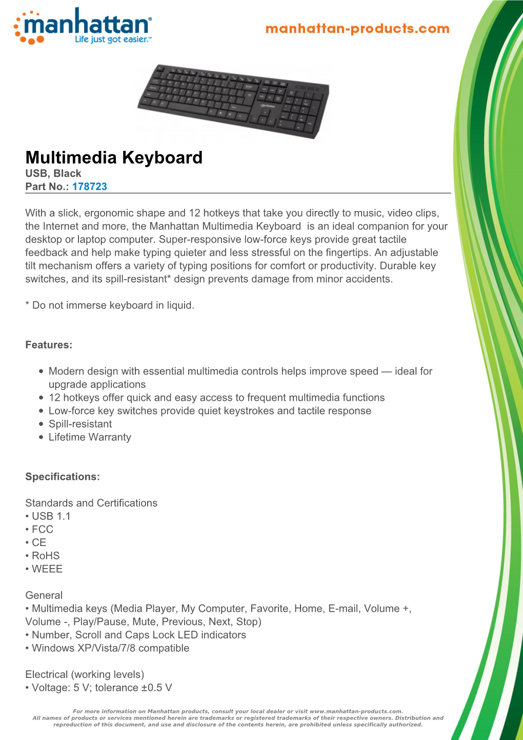 Manhattan Multimedia Keyboard Is an Ideal Companion for Your Desktop Or Laptop Computer