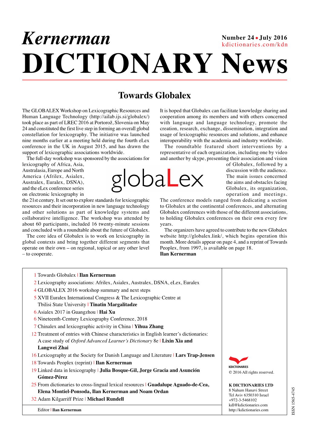 Kernerman Kdictionaries.Com/Kdn DICTIONARY News Towards Globalex