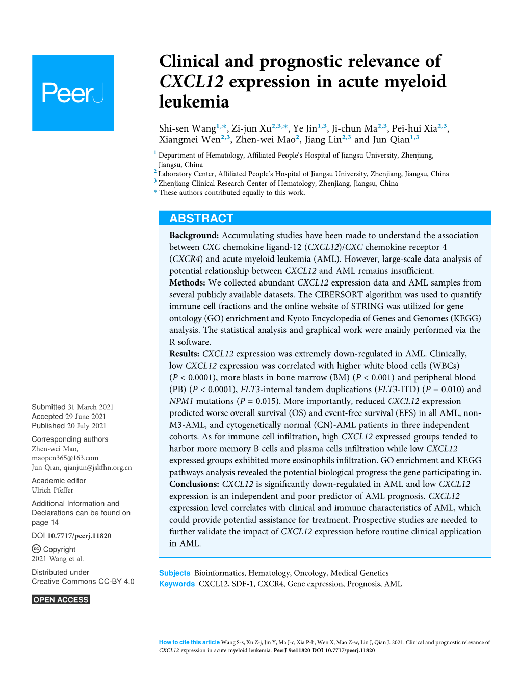 Clinical and Prognostic Relevance of CXCL12 Expression in Acute Myeloid Leukemia