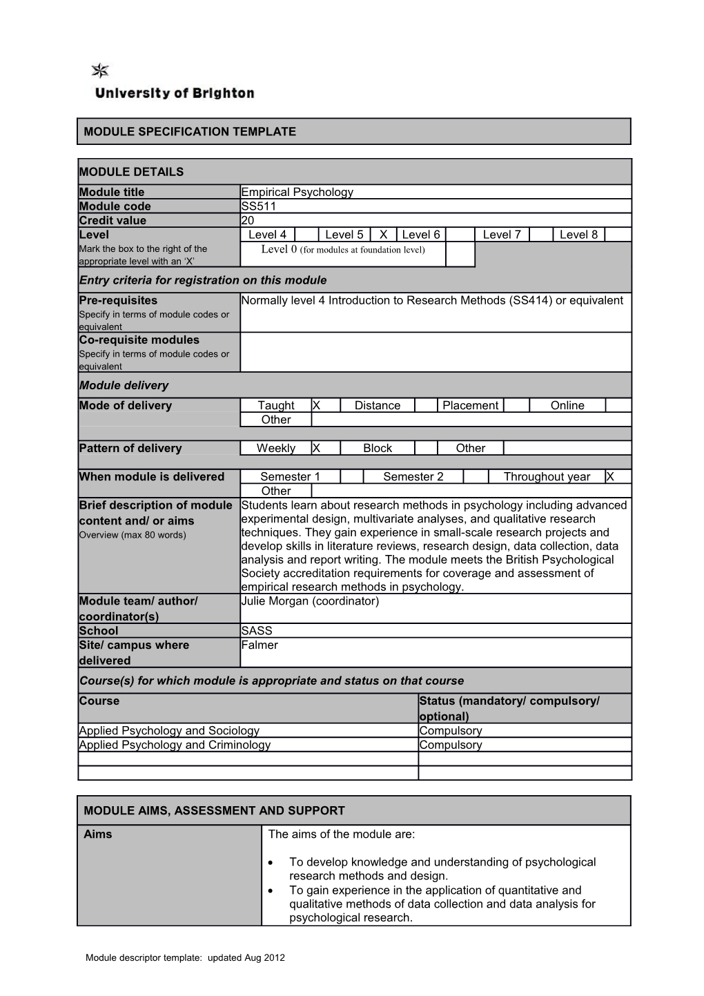 Module Specification Template