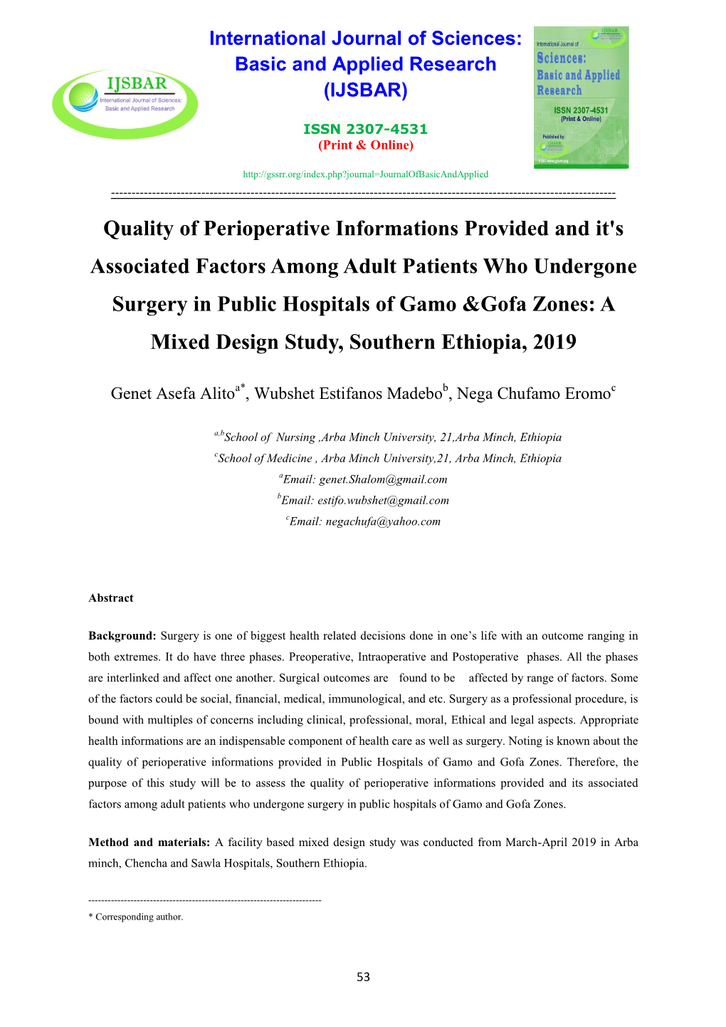 Quality of Perioperative Informations Provided and It's Associated