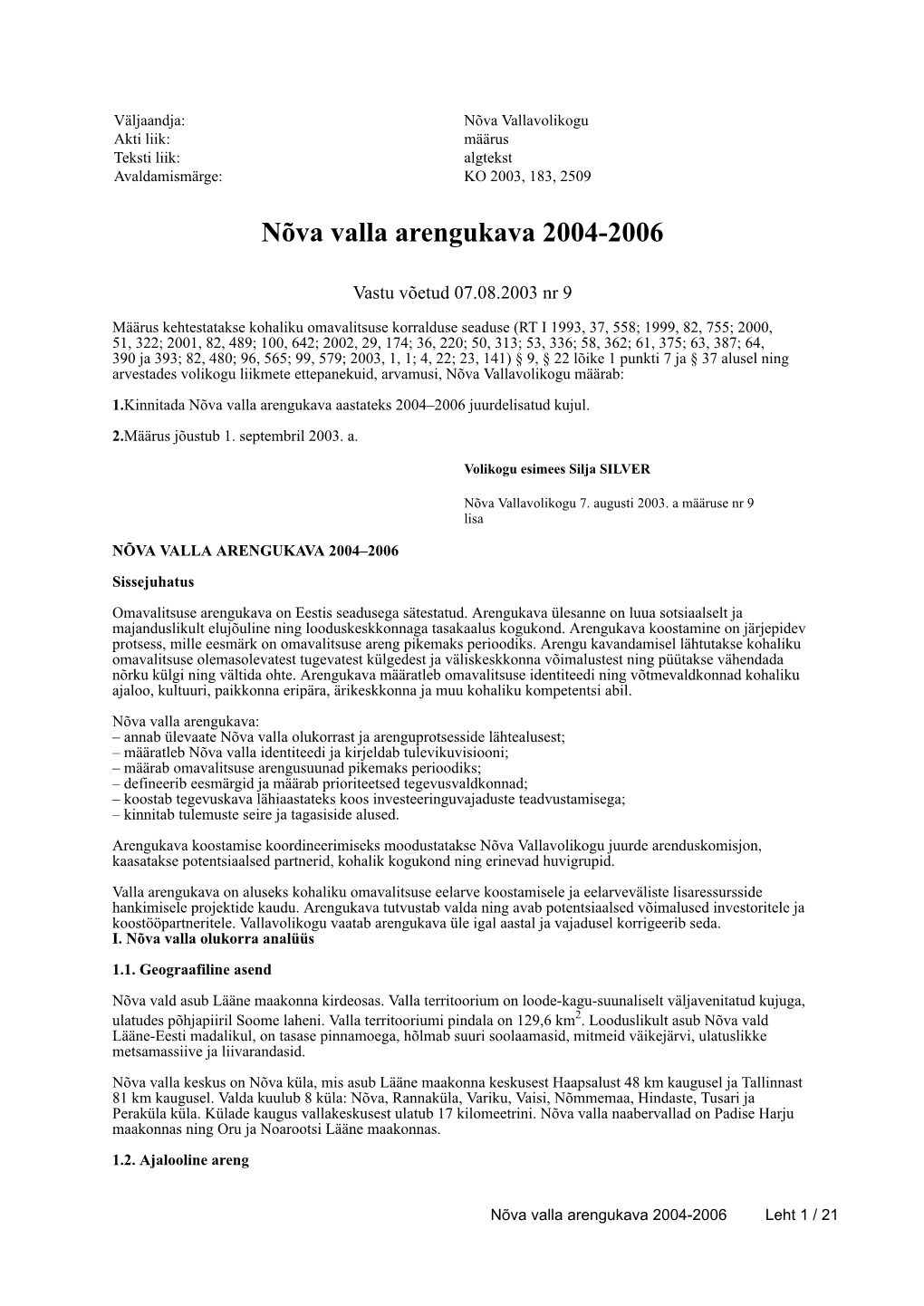 Nõva Valla Arengukava 2004-2006