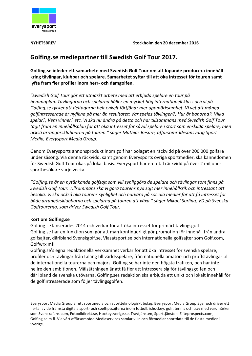 Golfing.Se Mediepartner Till Swedish Golf Tour 2017