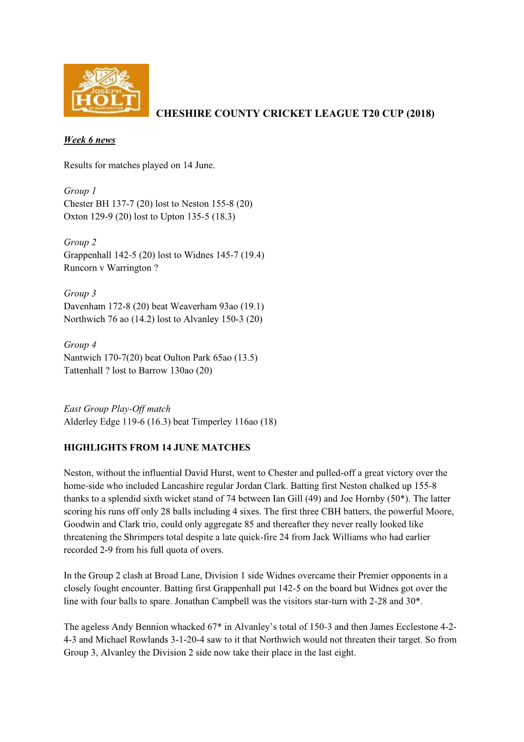 Cheshire County Cricket League T20 Cup (2018)