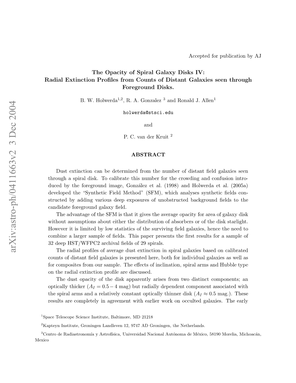 Arxiv:Astro-Ph/0411663V2 3 Dec 2004