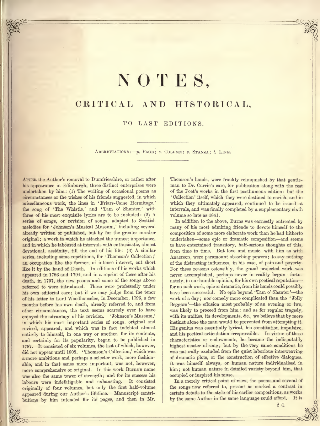 Notes Critical and Historical to Last Editions