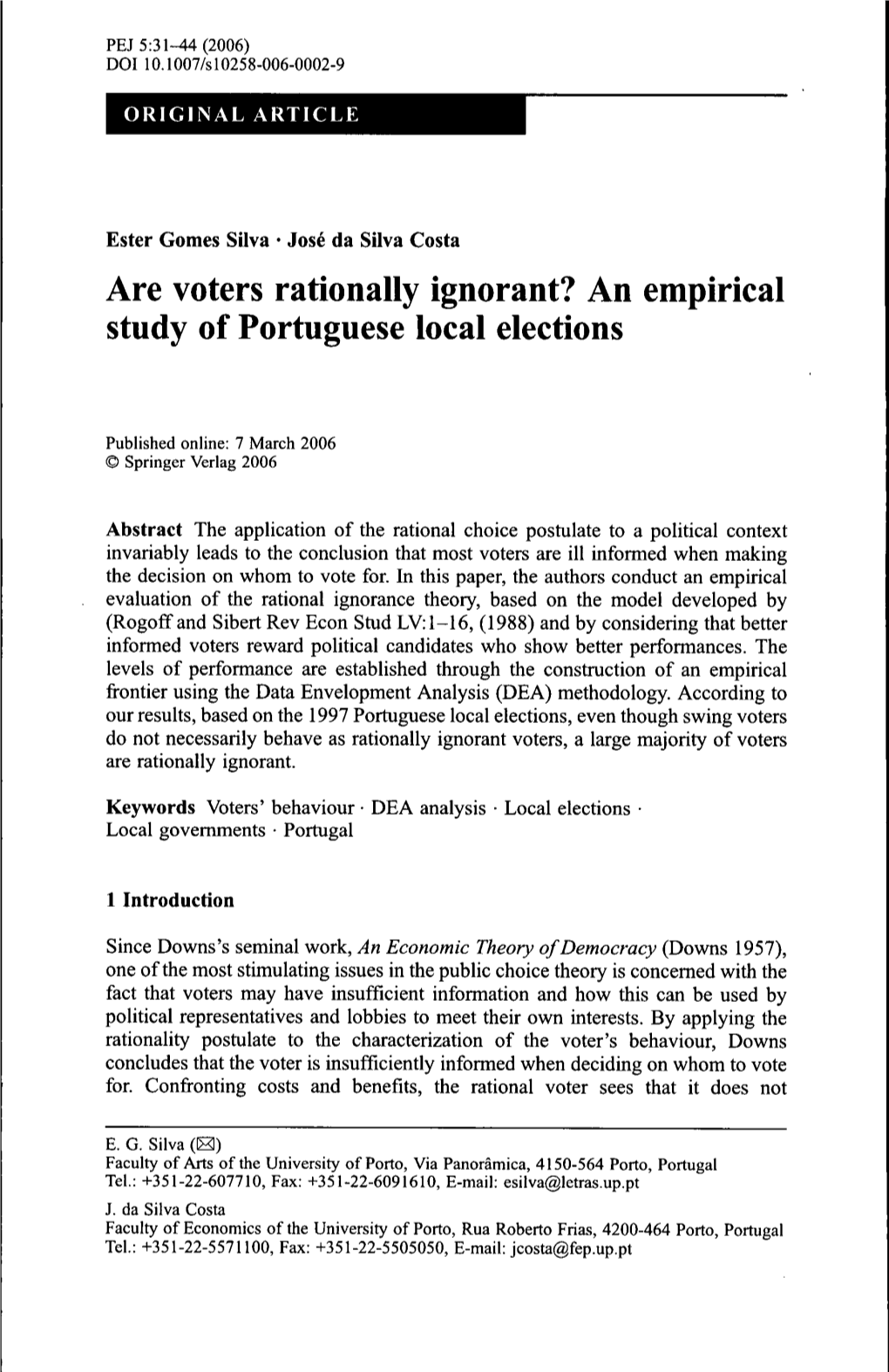 Are Voters Rationally Ignorant? an Empirical Study of Portuguese Local Elections
