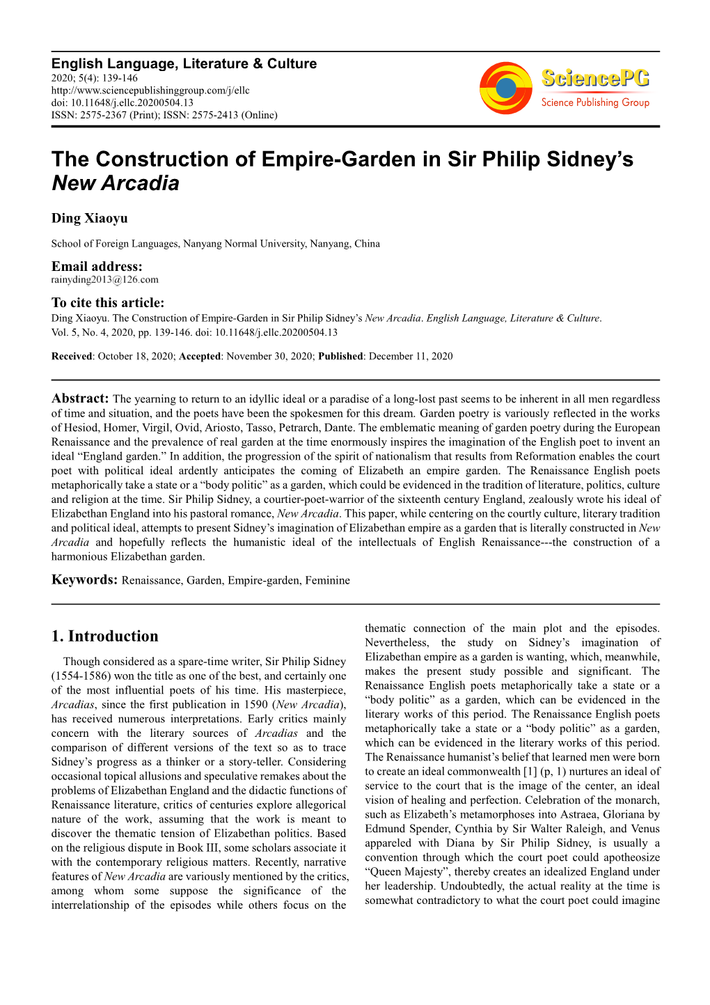 The Construction of Empire-Garden in Sir Philip Sidney's New Arcadia