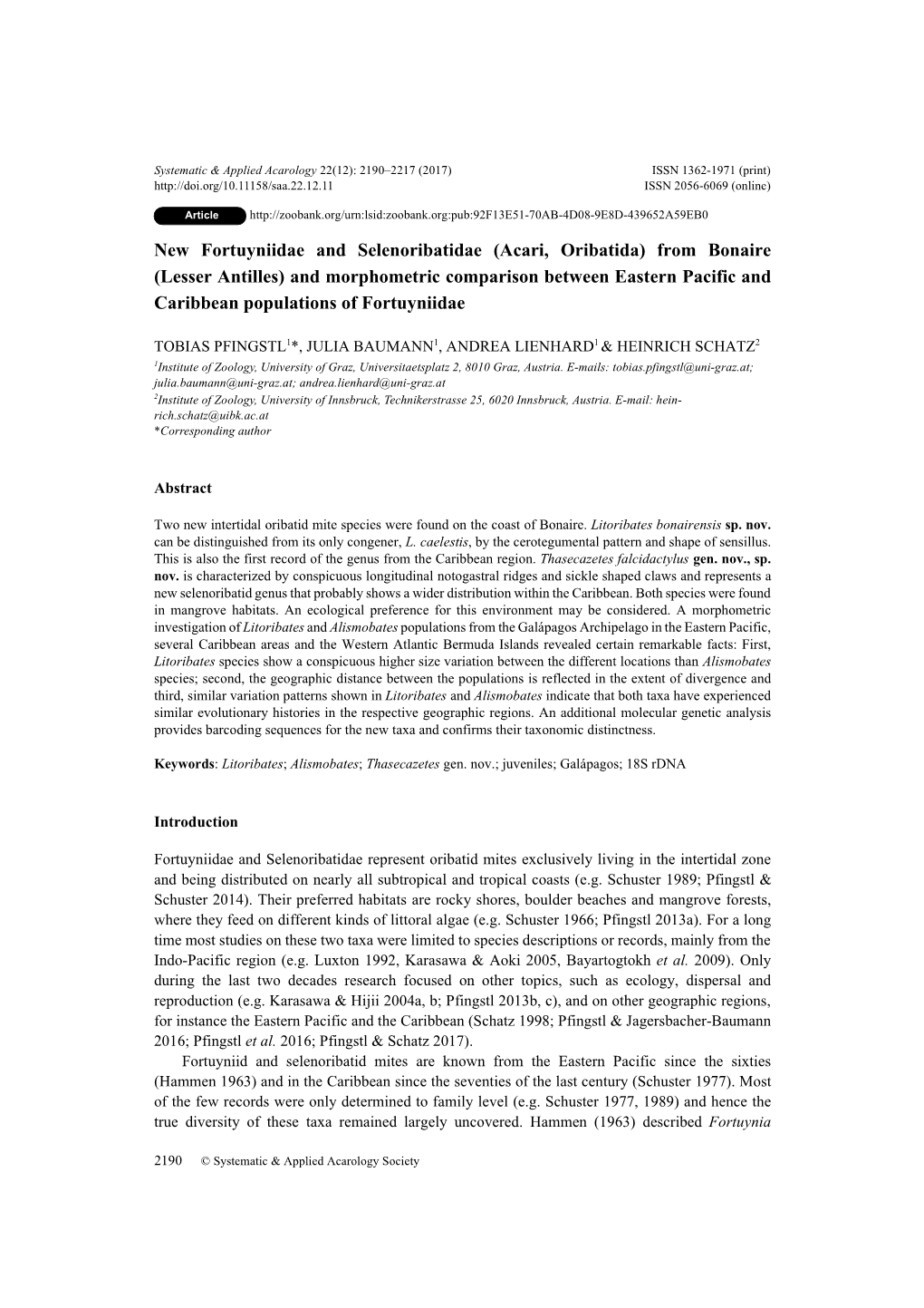 New Fortuyniidae and Selenoribatidae (Acari, Oribatida