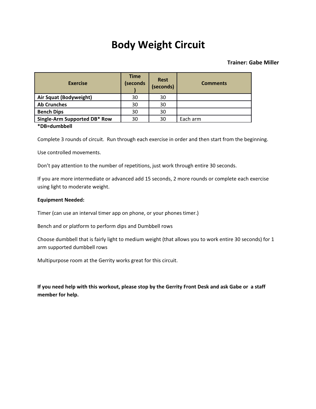 Body Weight Circuit