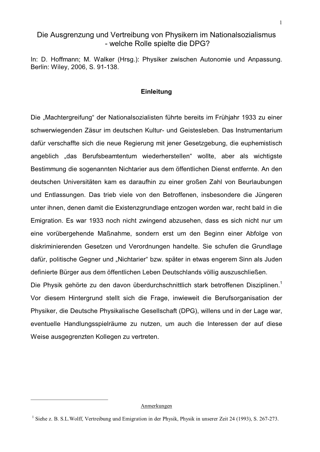 Die Ausgrenzung Und Vertreibung Von Physikern Im Nationalsozialismus - Welche Rolle Spielte Die DPG?