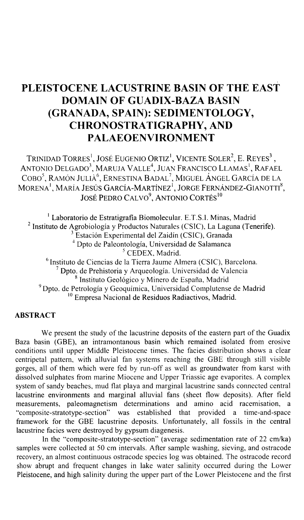 Pleistocene Lacustrine Basin of the East Domain of Guadix-Baza Basin (Granada, Spain): Sedimentology, Chronostratigraphy, and Palaeoenvironment