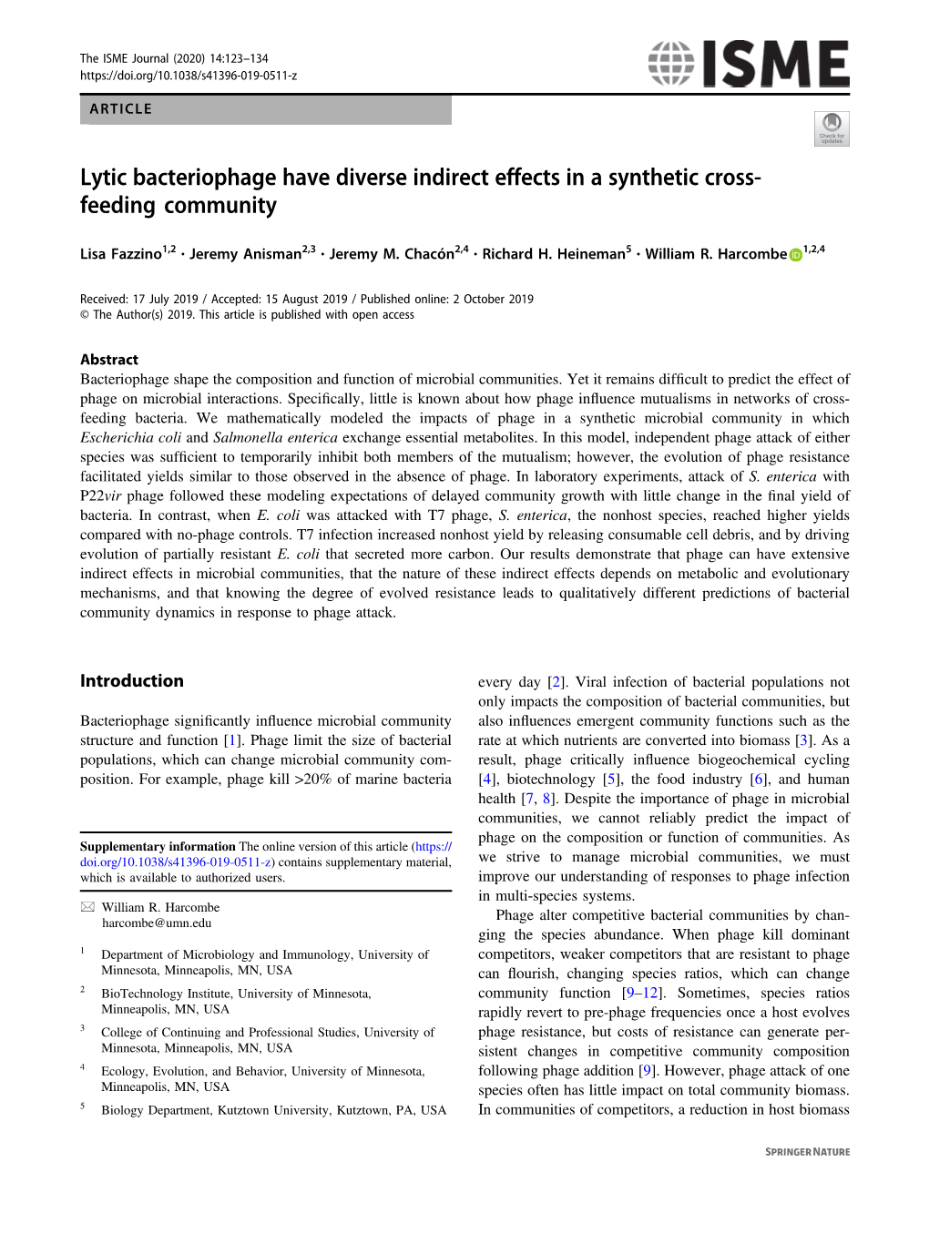 Lytic Bacteriophage Have Diverse Indirect Effects in a Synthetic Cross-Feeding Community 125