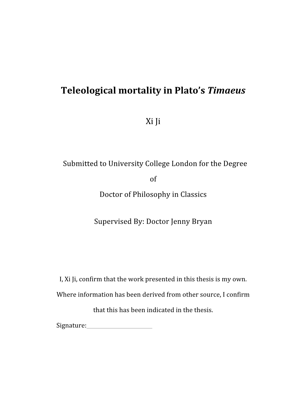 Teleological Mortality in Plato's Timaeus