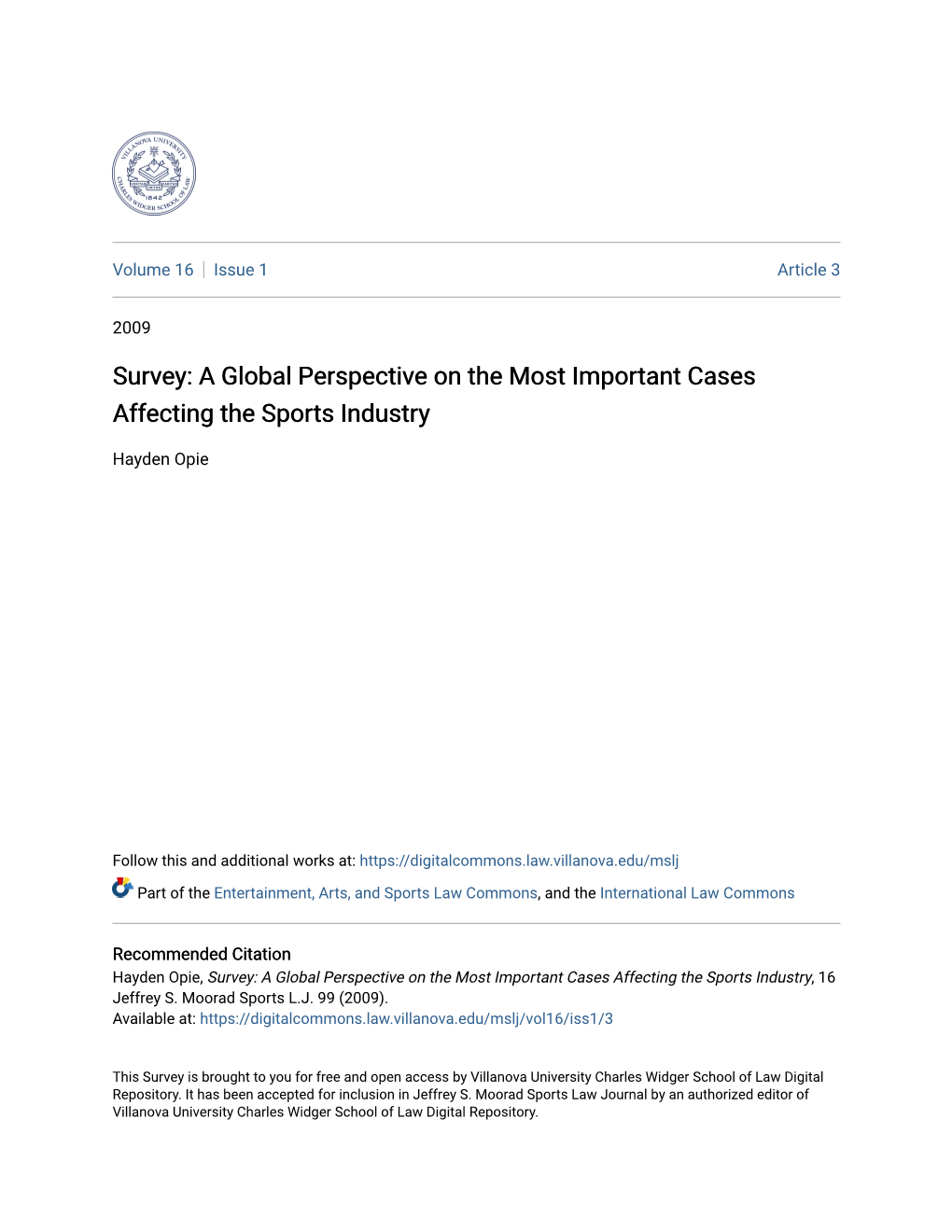 Survey: a Global Perspective on the Most Important Cases Affecting the Sports Industry