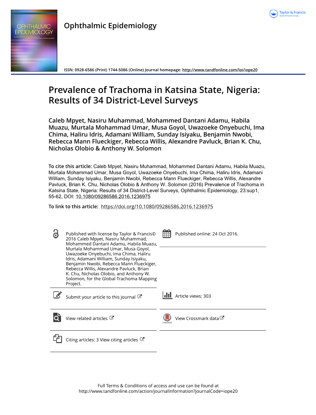 Prevalence of Trachoma in Katsina State, Nigeria: Results of 34 District-Level Surveys